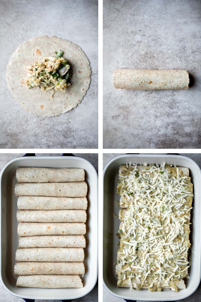 Salsa verde green chicken enchiladas are delicious and flavorful, quick and easy to make, and saucy and spicy. Authentic Mexican food ready in 40 minutes. | aheadofthyme.com