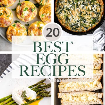 Over 20 best egg recipes for breakfast, lunch, or dinner, including baked eggs, poached eggs, scrambled eggs, egg salad, egg sandwiches, and more. | aheadofthyme.com