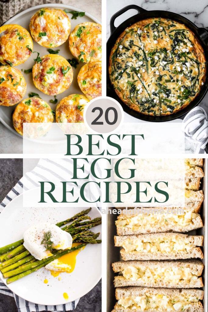 Over 20 best egg recipes for breakfast, lunch, or dinner, including baked eggs, poached eggs, scrambled eggs, egg salad, egg sandwiches, and more. | aheadofthyme.com