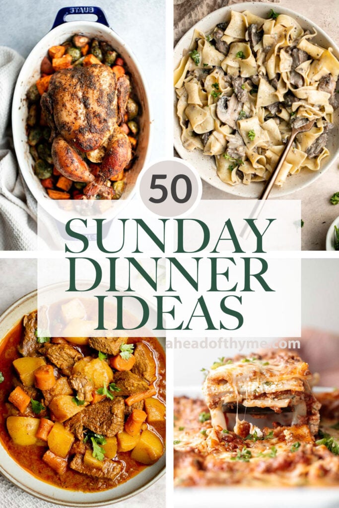 Over 50 best Sunday dinner ideas including comforting dinners like soups, stews, casseroles, chicken and beef main dishes, seafood, side dishes, and more! | aheadofthyme.com