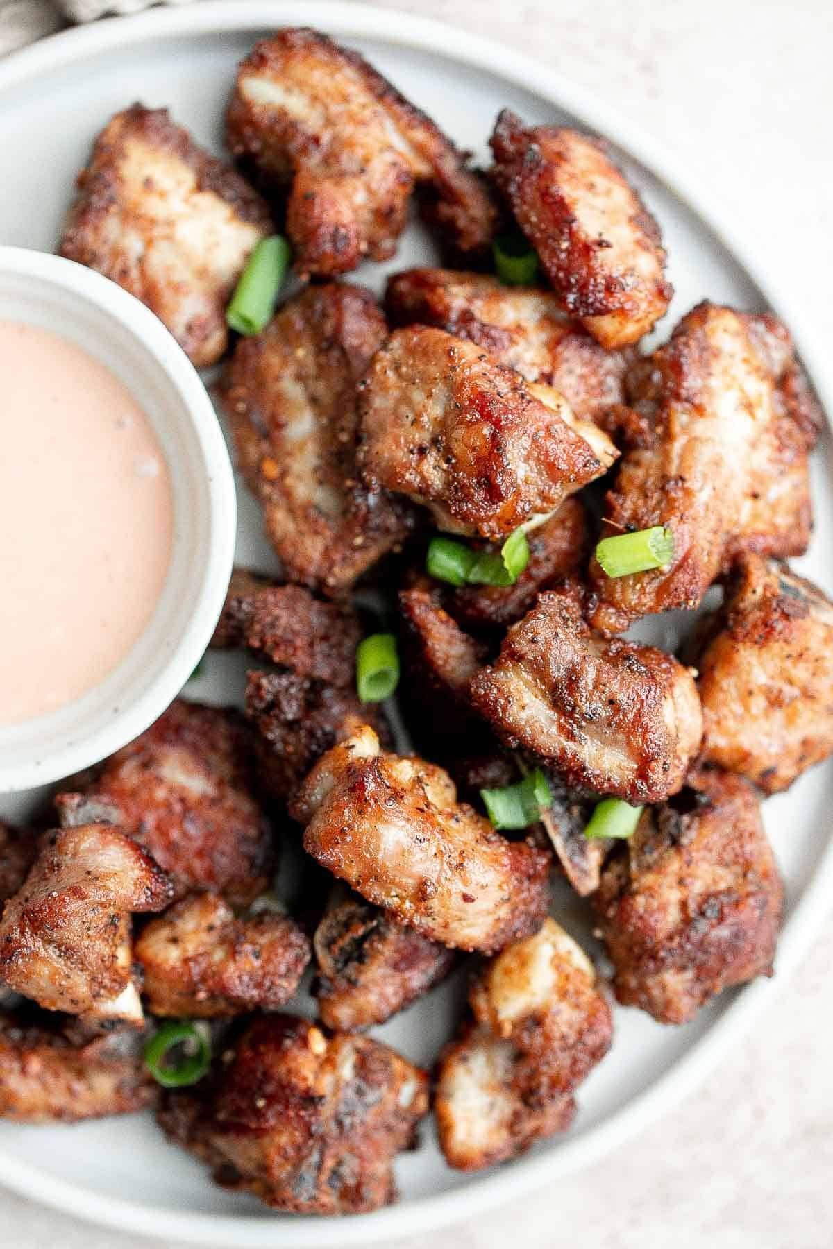 Air fryer short ribs are crispy, flavorful, and delicious. The easy marinade ensures they're tender and juicy inside, while the air fryer makes them crispy. | aheadofthyme.com