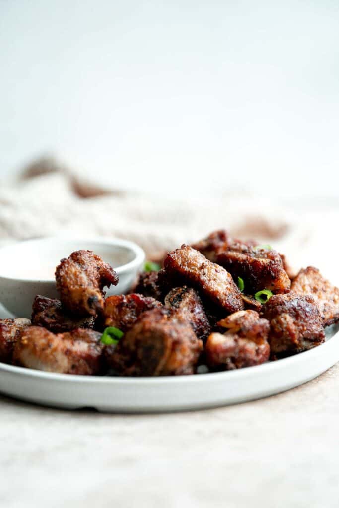 Air fryer short ribs are crispy, flavorful, and delicious. The easy marinade ensures they're tender and juicy inside, while the air fryer makes them crispy. | aheadofthyme.com