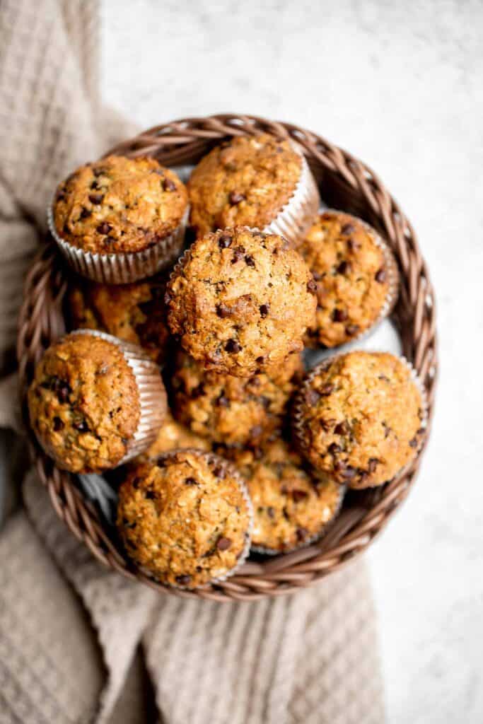 Banana chocolate chip oatmeal muffins are a quick and easy breakfast or snack that you can meal prep and enjoy all week (or longer if you freeze them). | aheadofthyme.com