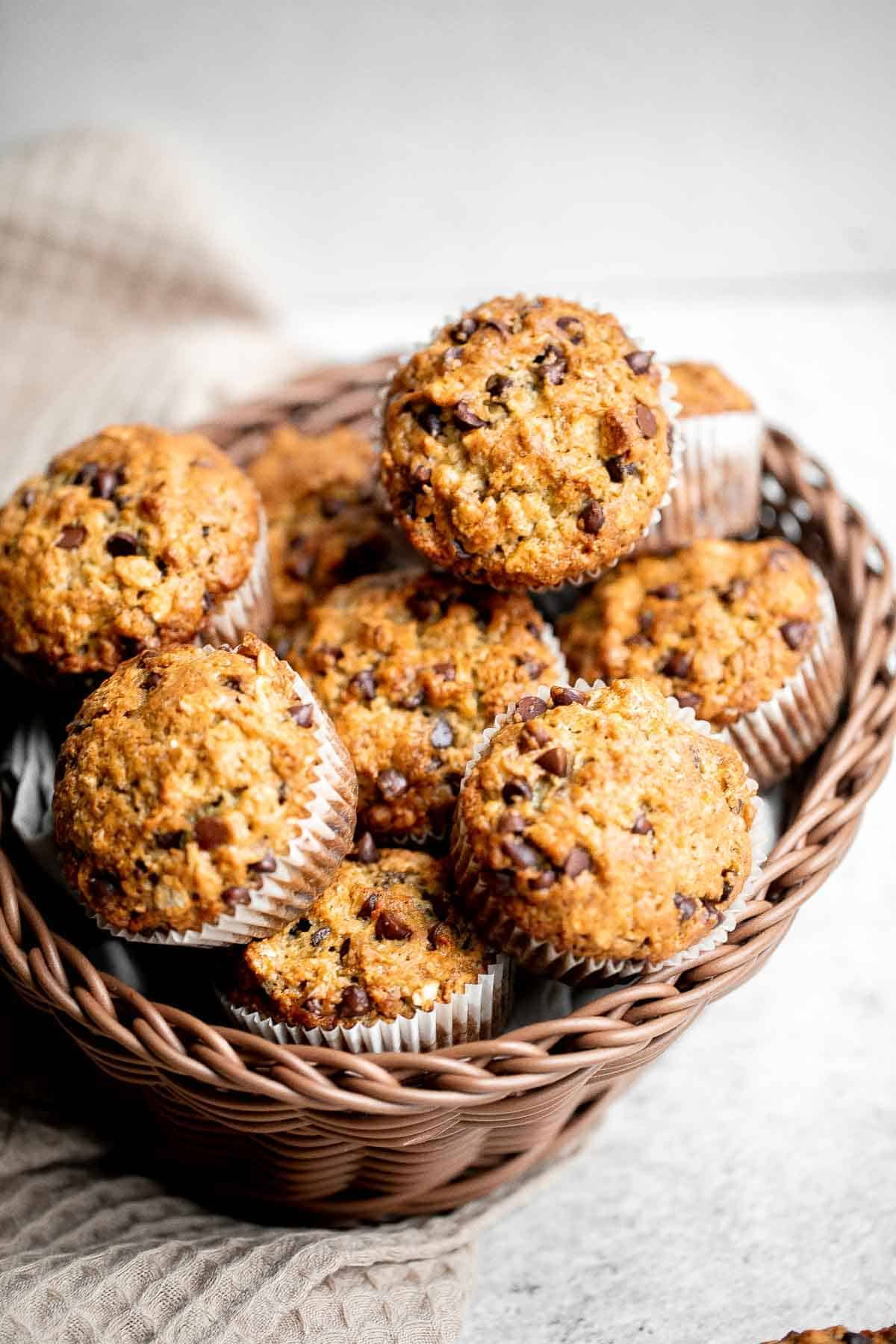 Banana chocolate chip oatmeal muffins are a quick and easy breakfast or snack that you can meal prep and enjoy all week (or longer if you freeze them). | aheadofthyme.com