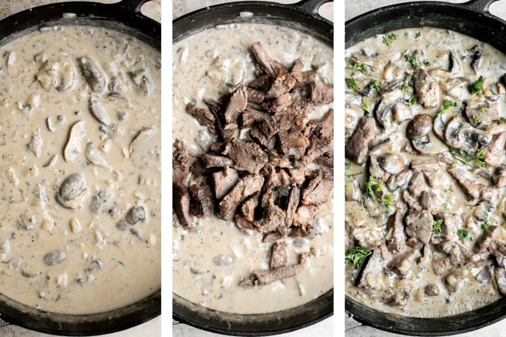 Beef stroganoff is a delicious, flavorful, and comforting Russian pasta dish that is ready in under 25 minutes. The perfect weeknight dinner. | aheadofthyme.com