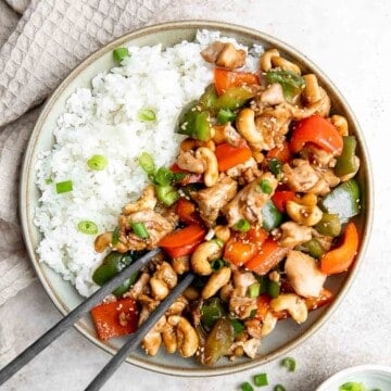 Cashew chicken is a quick and easy chicken stir fry ready in under 30 minutes. It's flavorful, delicious, and so much better and faster than takeout. | aheadofthyme.com