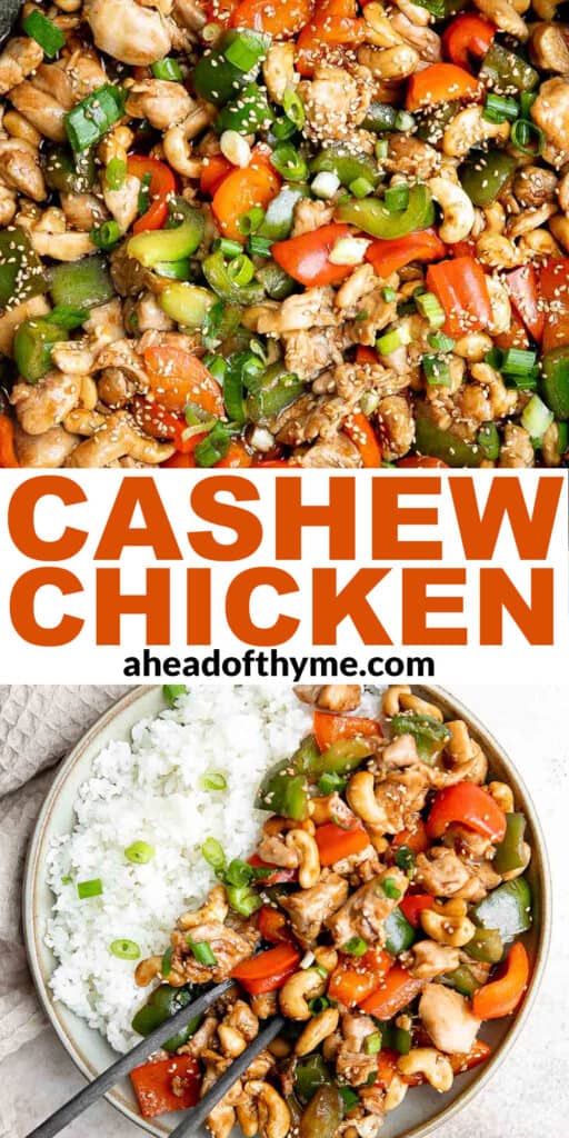 Cashew chicken is a quick and easy chicken stir fry ready in under 30 minutes. It's flavorful, delicious, and so much better and faster than takeout. | aheadofthyme.com