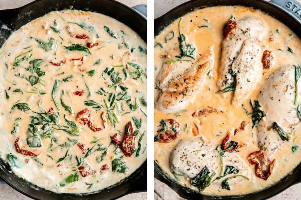 Creamy Tuscan chicken with sun-dried tomatoes and spinach is a quick and easy 30 minute Italian chicken dinner that is delicious, flavorful, and comforting. | aheadofthyme.com