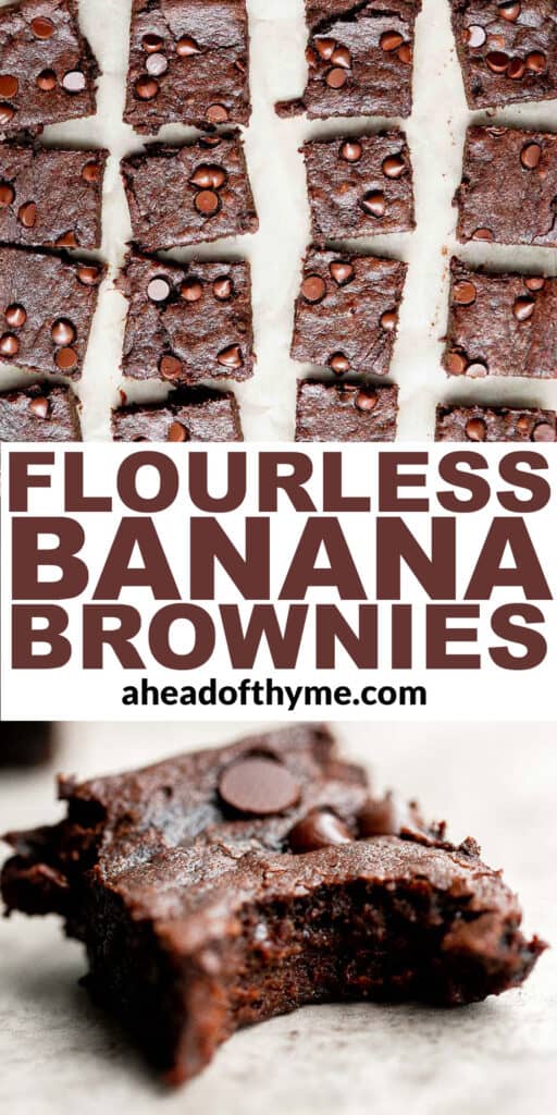 Flourless banana brownies are rich, fudgy, moist, delicious, and gluten-free. Make this quick and easy dessert is ready in just 30 minutes. | aheadofthyme.com