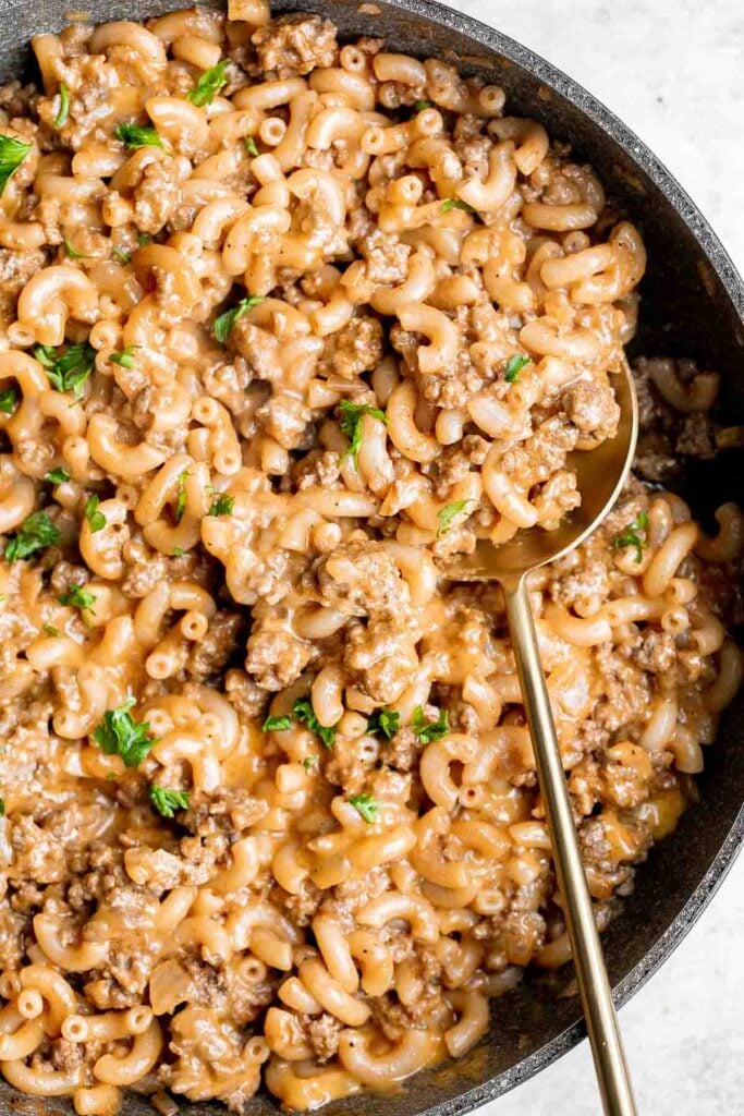 Homemade hamburger helper is a family favorite but you can make a cheaper, healthier, and way tastier version at home, ready in just 30 minutes. | aheadofthyme.com