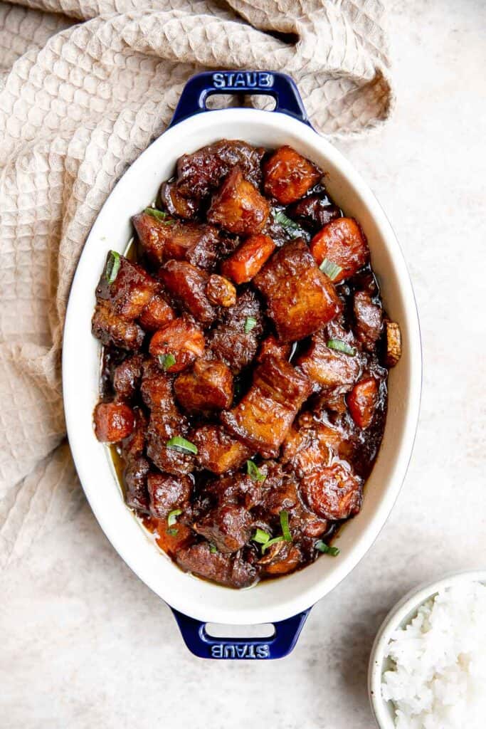 Instant Pot Chinese Braised Pork (Hong Shao Rou) is tender, juicy, flavorful, and easy to make in a pressure cooker. Try this Shanghai dinner at home today! | aheadofthyme.com