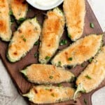 Jalapeño poppers are the perfect appetizer — spicy, crispy, cheesy, and creamy, toasted to golden brown perfection. Plus easy to make ahead and freeze well. | aheadofthyme.com