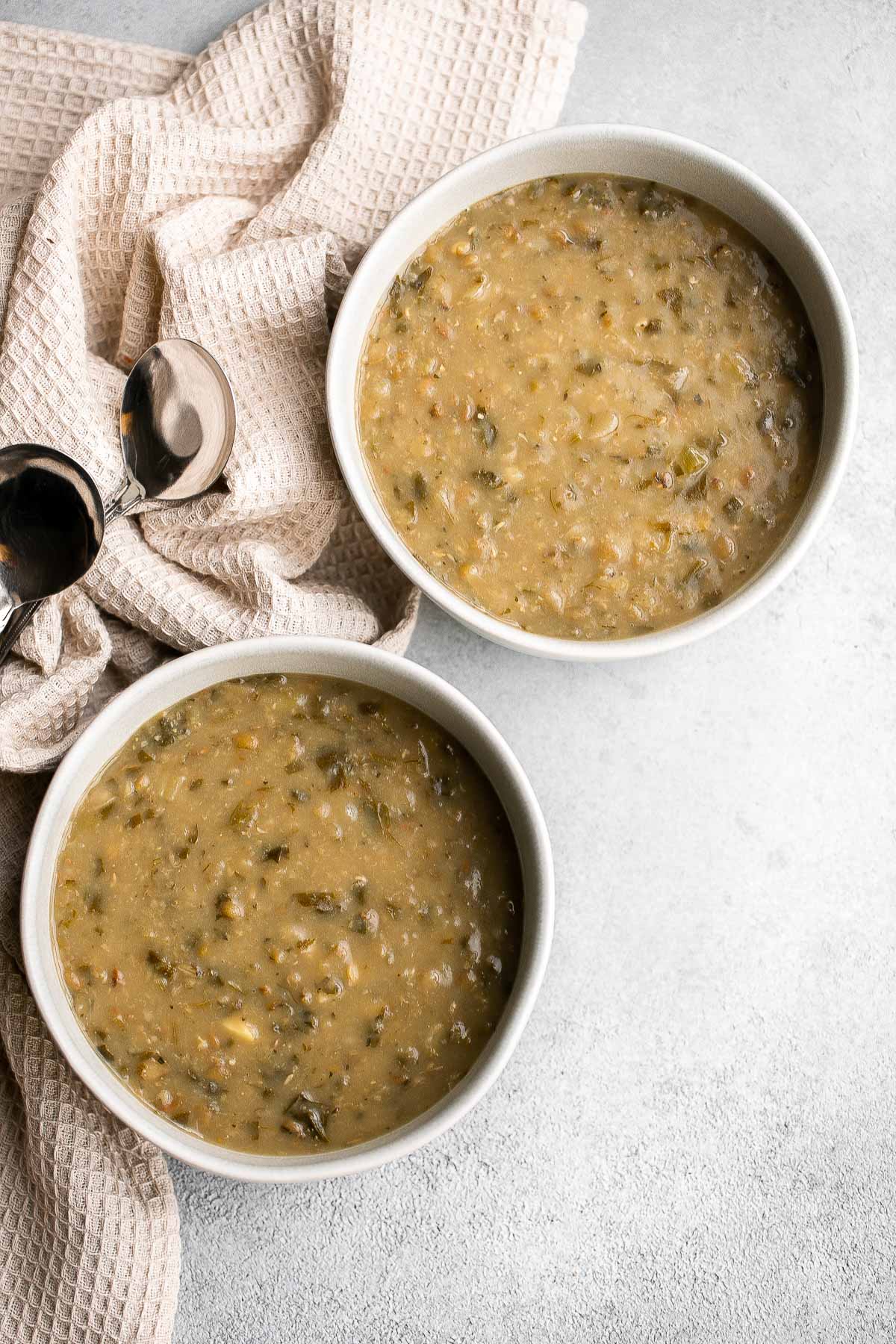 This Persian Lentil Soup is a quick and easy vegan soup that is flavorful, delicious, and healthy. Make this thick and hearty meal in just 45 minutes! | aheadofthyme.com