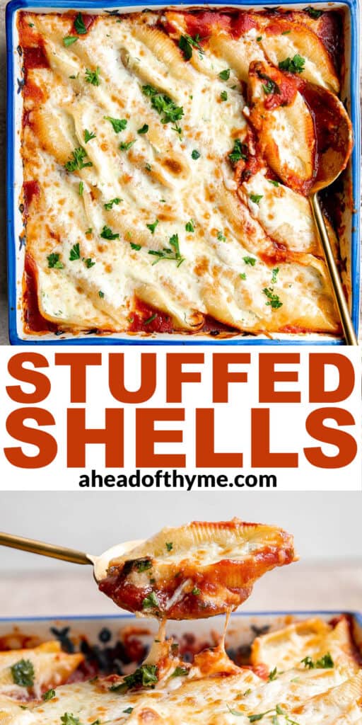 Ricotta stuffed shells are an easy, hearty, and classic Italian comfort food that can feed the whole family. Easy to make ahead and freeze for another day. | aheadofthyme.com