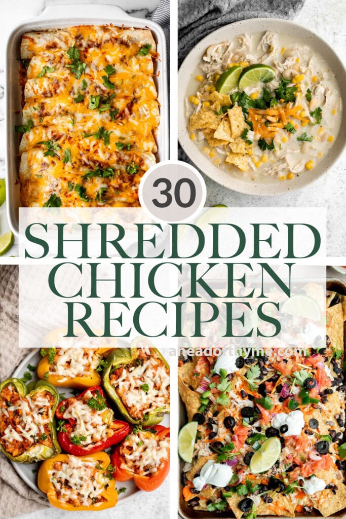 Over 30 best shredded chicken recipes for quick and easy dinners including chicken soups, sandwiches, casseroles, pizza, pasta, salads, and more. | aheadofthyme.com