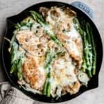Chicken Madeira with sautéed mushrooms and tender crisp asparagus is topped with melty mozzarella cheese. Cheaper and better than the Cheesecake Factory! | aheadofthyme.com