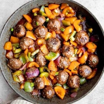 Sweet and sour meatballs are quick, easy, delicious, and flavorful, tossed in a vegetable and pineapple stir fry with homemade sweet and sour sauce. | aheadofthyme.com