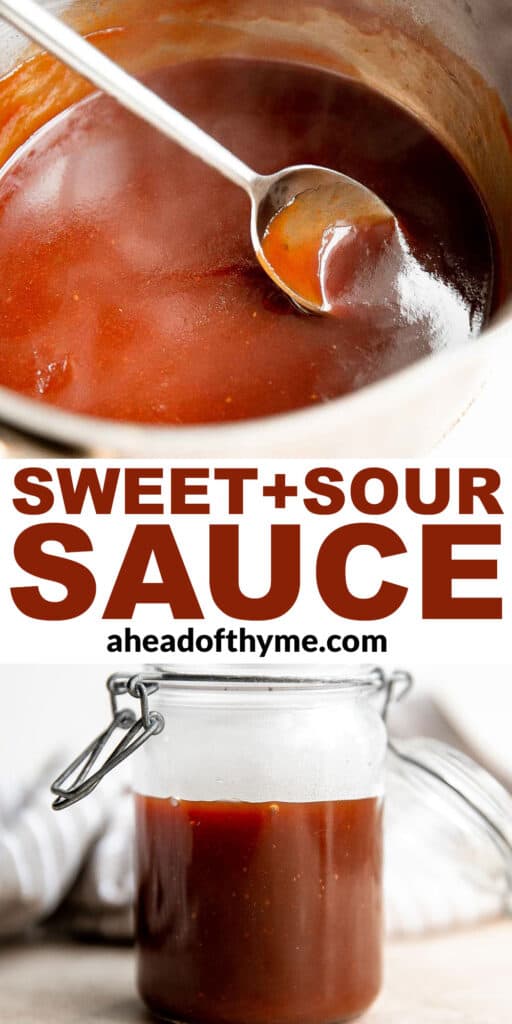 Sweet and sour sauce adds instant flavor to any dish that you add it to. Made in 10 minutes with 5 ingredients, this homemade Chinese sauce is so easy. | aheadofthyme.com