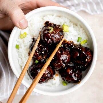 Teriyaki meatballs are our latest go to weeknight dinner — quick and easy to cook in the air fryer or oven, saucy and flavorful, and freezer-friendly. | aheadofthyme.com