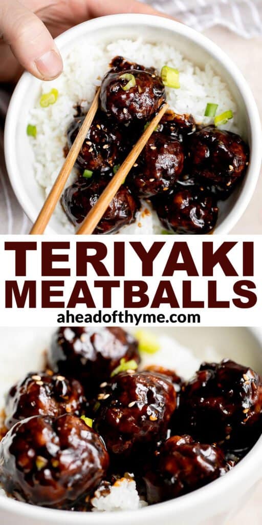 Teriyaki meatballs are our latest go to weeknight dinner — quick and easy to cook in the air fryer or oven, saucy and flavorful, and freezer-friendly. | aheadofthyme.com