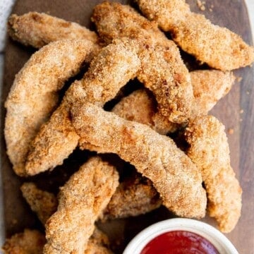 Air fryer chicken tenders are juicy and moist inside while crispy and golden brown outside. A healthy, delicious, and quick kid-friendly recipe. | aheadofthyme.com