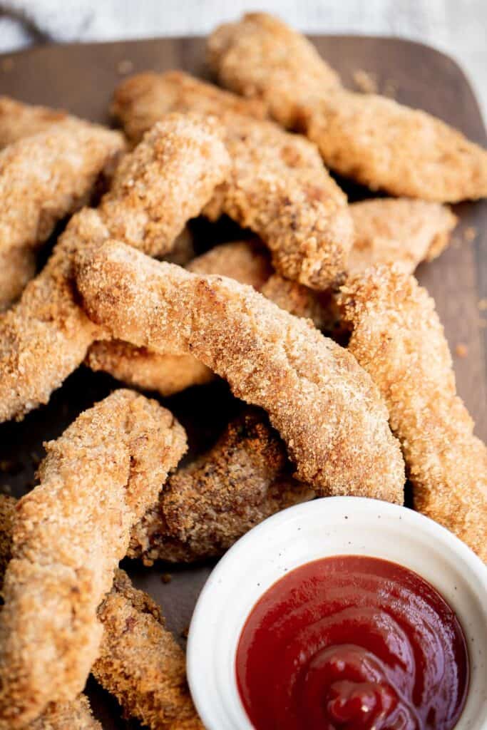 Air fryer chicken tenders are juicy and moist inside while crispy and golden brown outside. A healthy, delicious, and quick kid-friendly recipe. | aheadofthyme.com