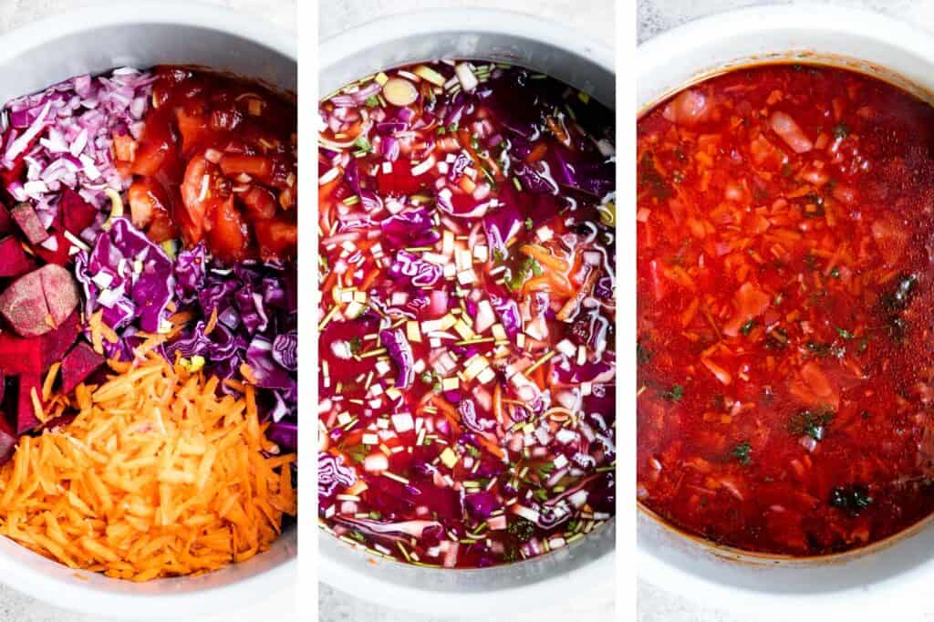 Ukrainian borscht soup is a vegan beet soup made with red beets and vegetables. It's nutritious, flavorful, delicious, easy to make, and freezer-friendly. | aheadofthyme.com