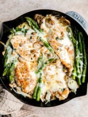 Chicken Madeira Cheesecake Factory copycat with mushrooms, crisp tender asparagus, and creamy Madeira sauce. Easy restaurant quality dinner at home. | aheadofthyme.com