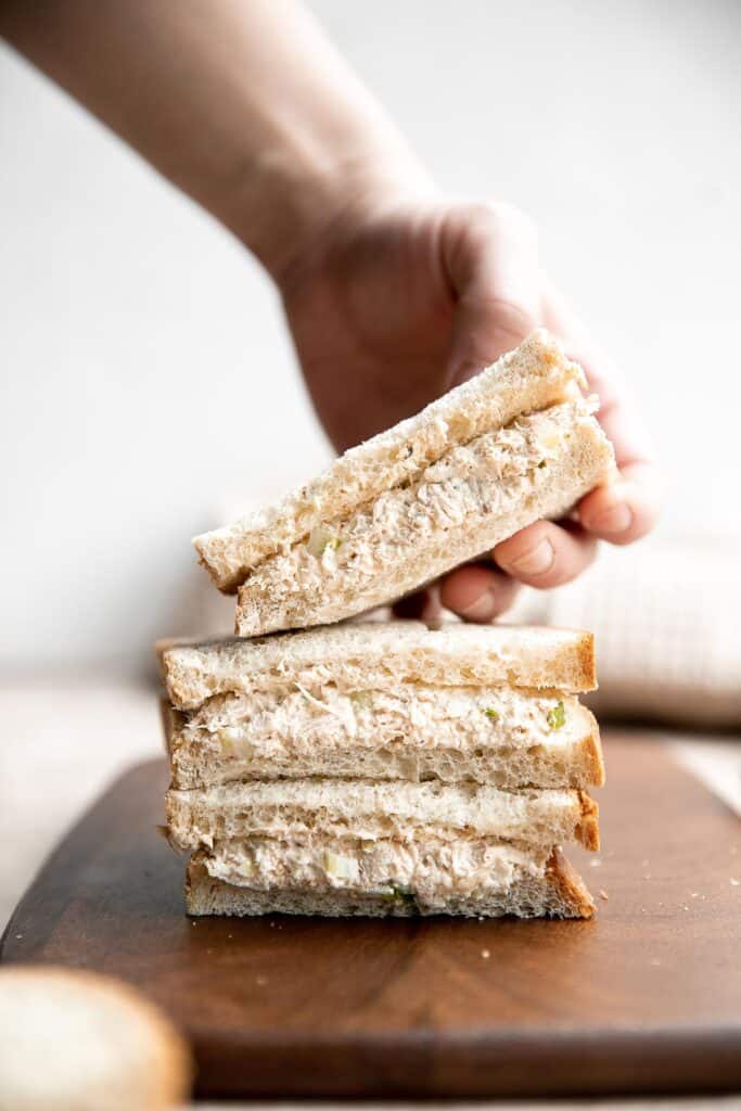 Classic chicken salad is a creamy delicious salad that is easy to throw together. It's the perfect side salad for a summer BBQ, potluck, or healthy lunch. | aheadofthyme.com