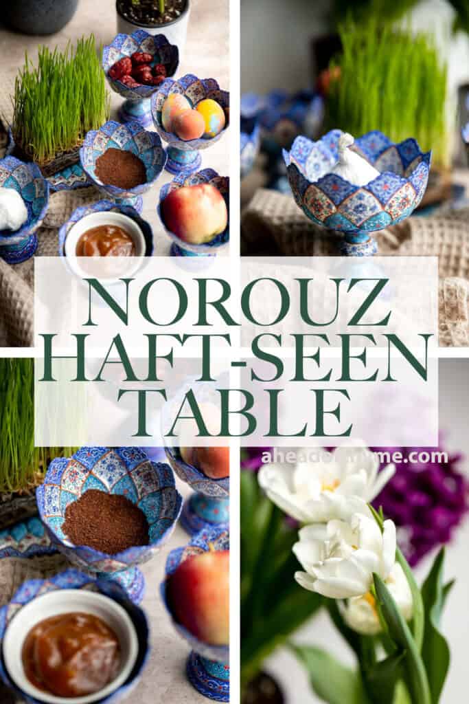 A complete guide to the traditional haft-sin table for Norouz (Persian New Year) including 7 essential items, common additional items, and Persian desserts. | aheadofthyme.com