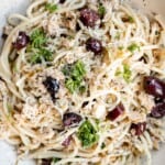 Tuna pasta is a quick and easy Mediterranean meal that is delicious, flavorful, and made in less than 15 minutes with pantry staples like canned tuna. | aheadofthyme.com