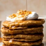 Carrot Cake Pancakes combine two of the best foods, are fluffy soft and moist, loaded with classic flavors, and are ready in 15 minutes from prep to table! | aheadofthyme.com