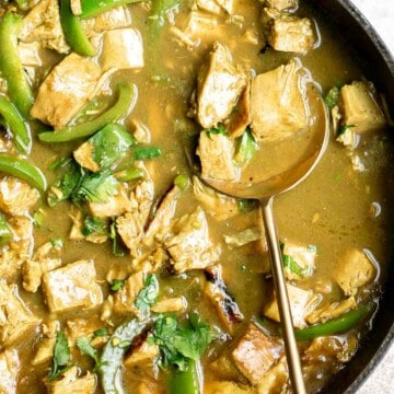 Coconut turkey curry is creamy, rich, and flavorful. This delicious curry is the perfect recipe to make when you have turkey leftovers, ready in 30 minutes! | aheadofthyme.com