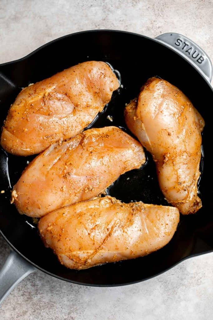 Mexican chicken breast is juicy, tender, and flavorful. It's easy to prep with a quick marinade before cooking on the stove, air fryer, or oven. | aheadofthyme.com