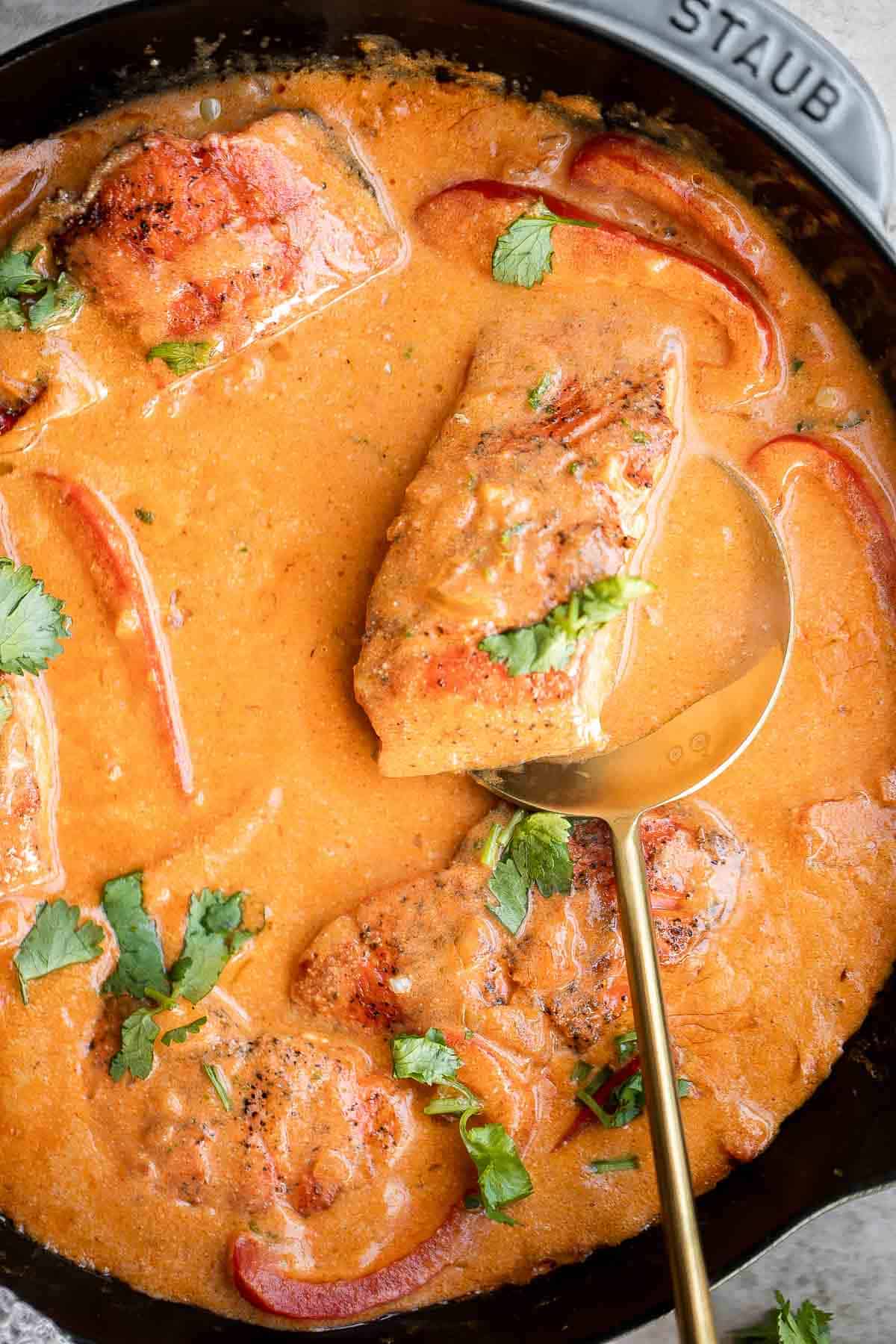 Coconut curry salmon is a delicious, flavorful, and healthy weeknight dinner. It’s 30-minute dinner that is a game changer on busy weeknights. | aheadofthyme.com