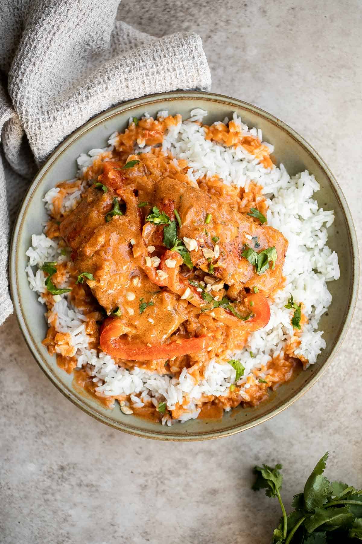Coconut curry salmon is a delicious, flavorful, and healthy weeknight dinner. It’s 30-minute dinner that is a game changer on busy weeknights. | aheadofthyme.com