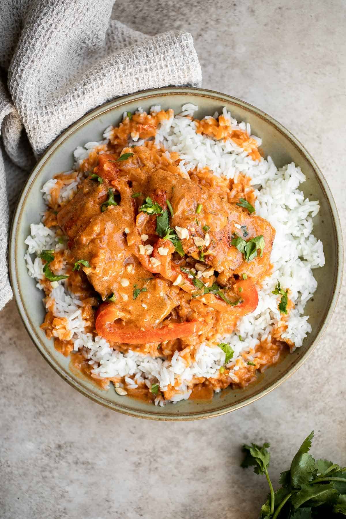 Coconut curry salmon is a delicious, flavorful, and healthy weeknight dinner. It’s 30-minute dinner that is a game changer on busy weeknights. | aheadofthyme.com