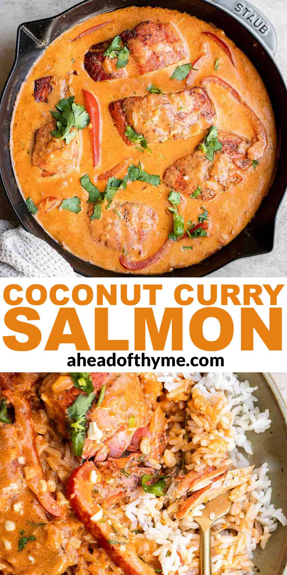 Coconut curry salmon is a delicious, flavorful, and healthy weeknight dinner. It’s 30-minute dinner that is a game changer on busy weeknights. | aheadofthyme.com