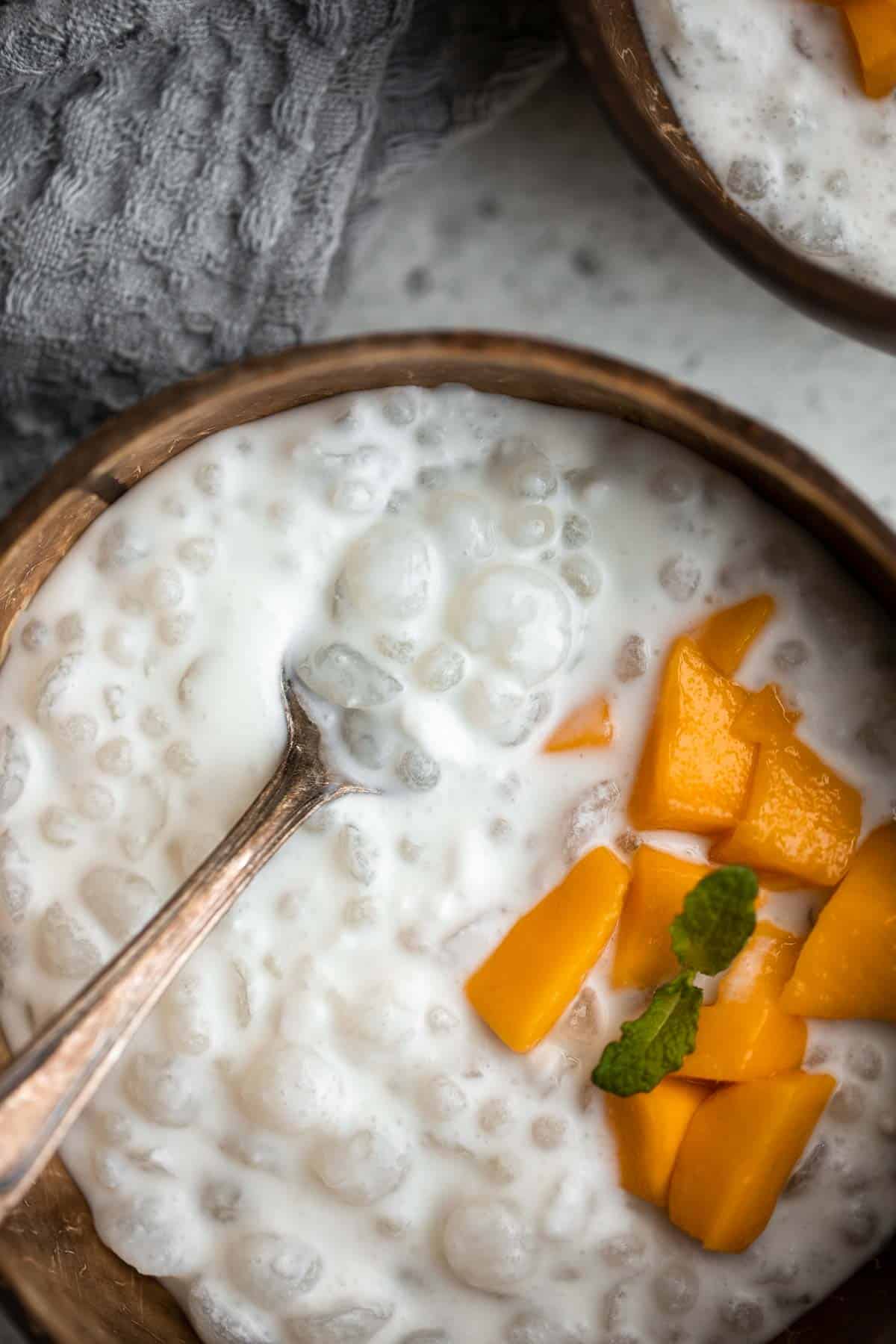 Coconut Tapioca Pudding is a creamy, light, and refreshing Thai dessert to enjoy on a hot summer evening. Plus, it’s gluten-free and can be made vegan too. | aheadofthyme.com