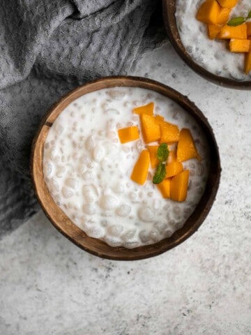 Coconut Tapioca Pudding is a creamy, light, and refreshing Thai dessert to enjoy on a hot summer evening. Plus, it’s gluten-free and can be made vegan too. | aheadofthyme.com