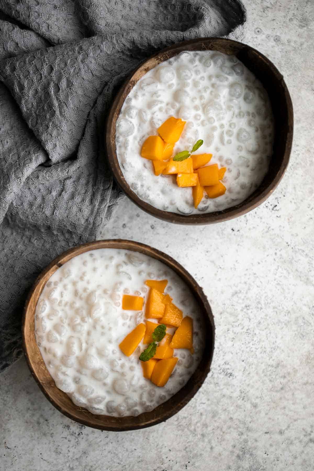 Coconut Tapioca Pudding is a creamy, light, and refreshing Thai dessert to enjoy on a hot summer evening. Plus, it’s gluten-free and can be made vegan too. | aheadofthyme.com