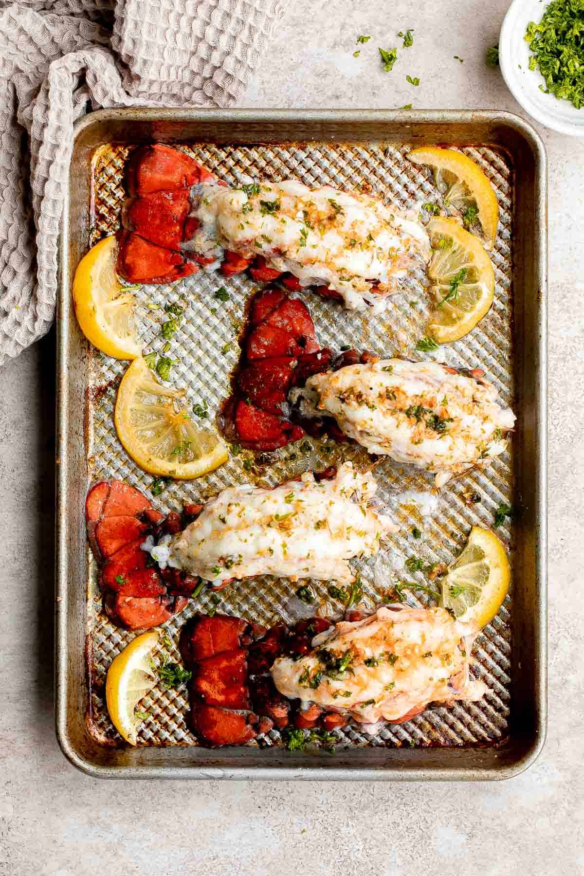 Garlic Butter Lobster Tails are juicy, tender, and flavorful. This quick and easy seafood dinner is ready in less than 20 minutes (including prep!). | aheadofthyme.com