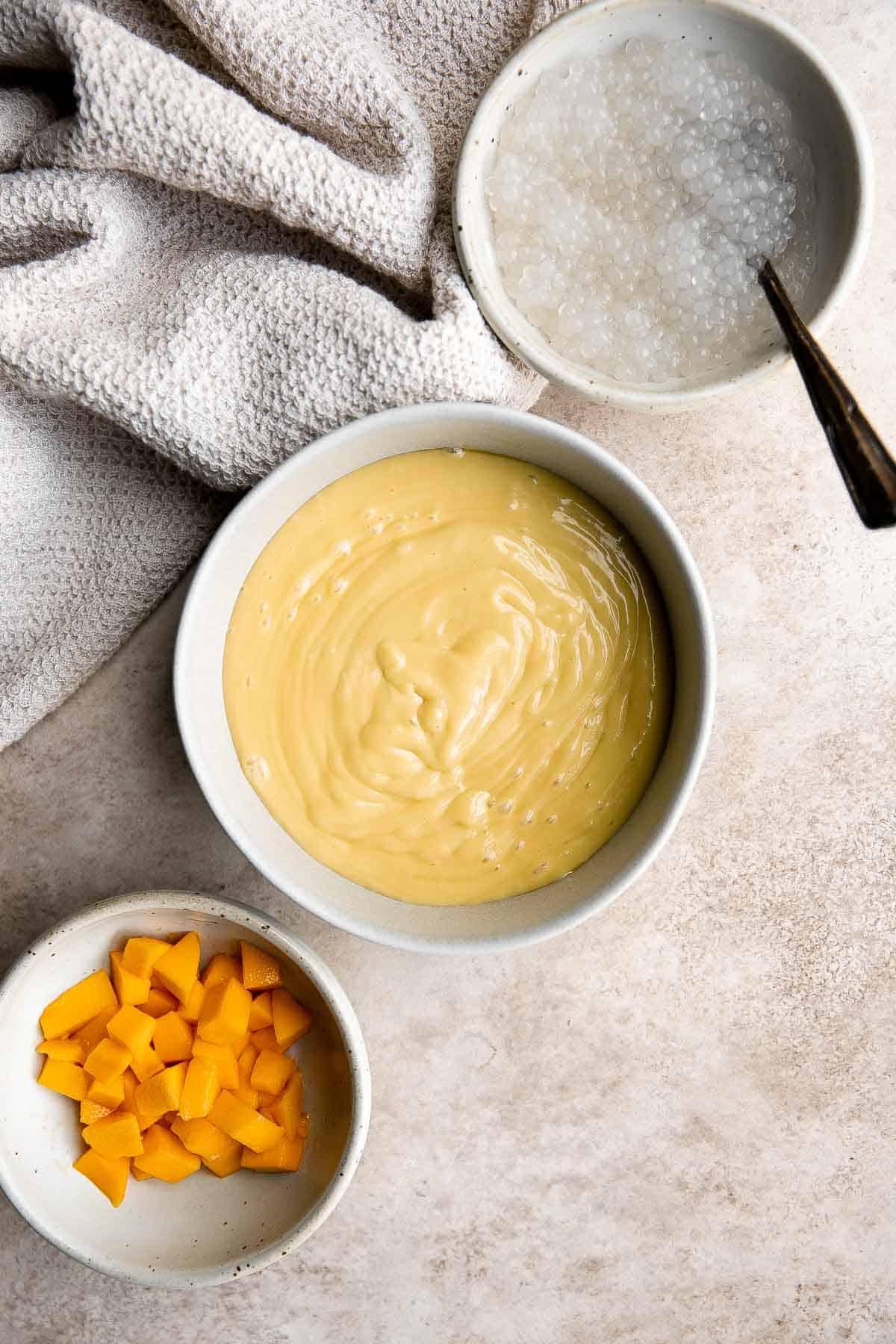 Mango sago is a popular Asian dessert that’s creamy, fruity, cold tapioca pudding dessert is easy to make at home with just a few simple ingredients. | aheadofthyme.com