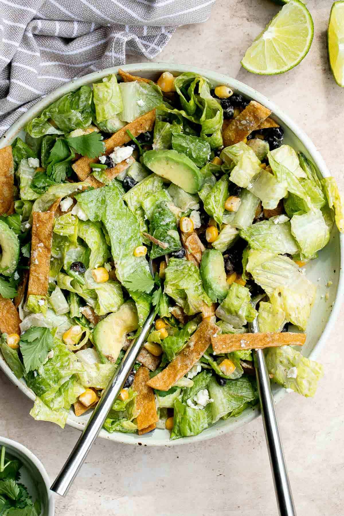 This Mexican Caesar Salad is loaded with Mexican ingredients. It's fresh, light, delicious, flavorful — and might even taste better than the original! | aheadofthyme.com