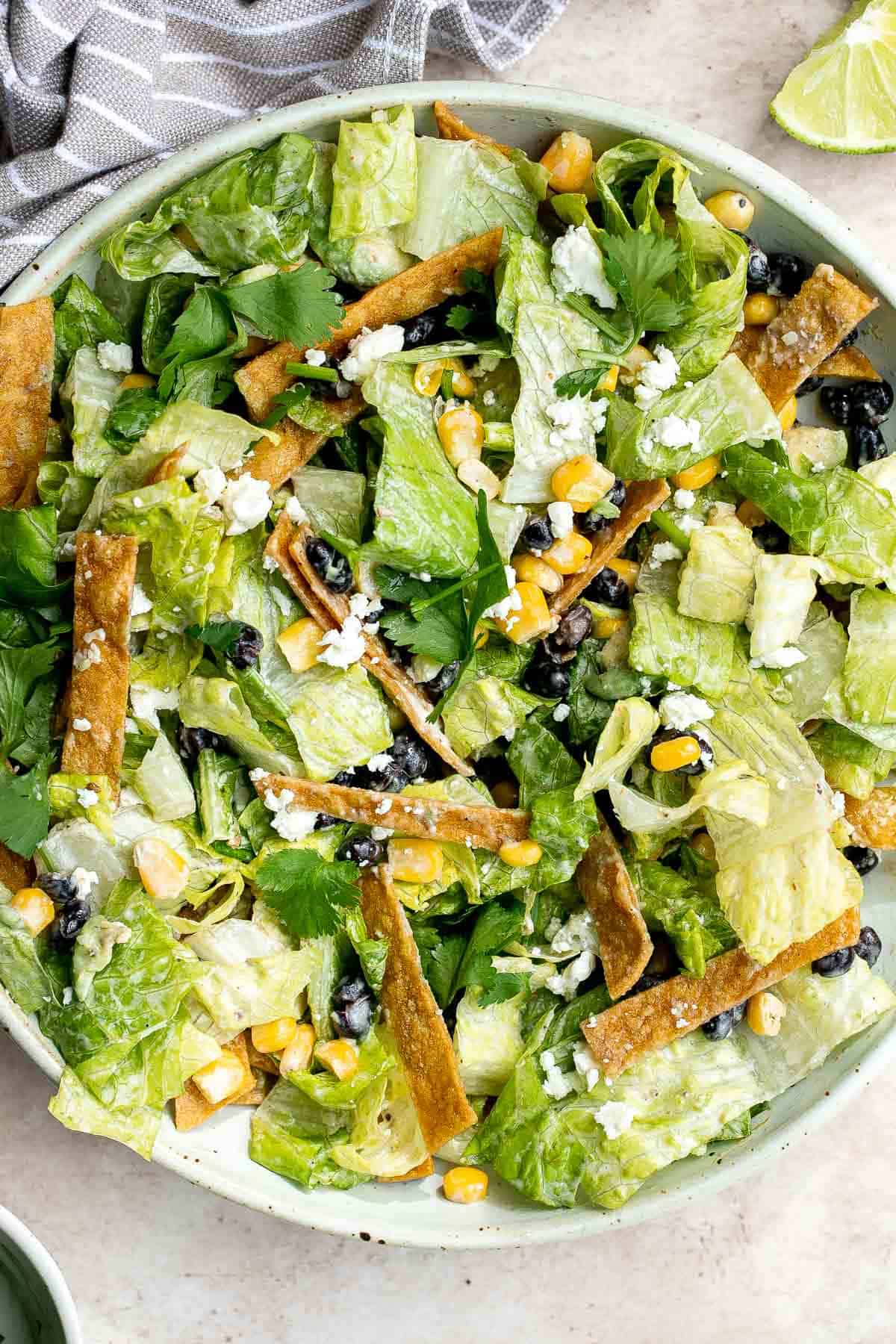 This Mexican Caesar Salad is loaded with Mexican ingredients. It's fresh, light, delicious, flavorful — and might even taste better than the original! | aheadofthyme.com