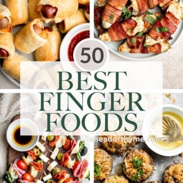 Over 50 best finger foods to serve a crowd including bite-sized appetizers, easy platters, air fryer finger foods, shareable snacks, and more party foods. | aheadofthyme.com