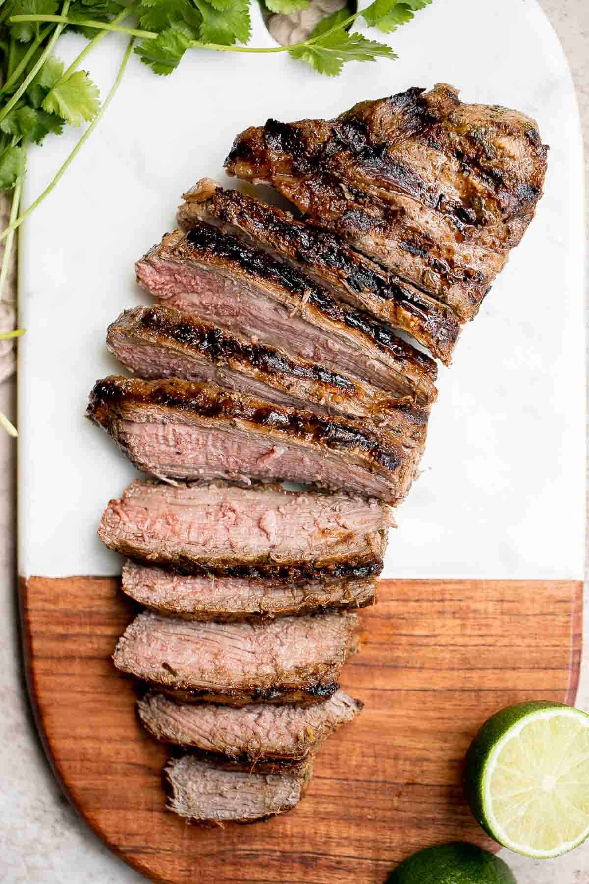 Juicy and tender Carne Asada with perfectly charred edges is flavorful, delicious, and so easy to make. Cook this Mexican steak in under 15 minutes. | aheadofthyme.com