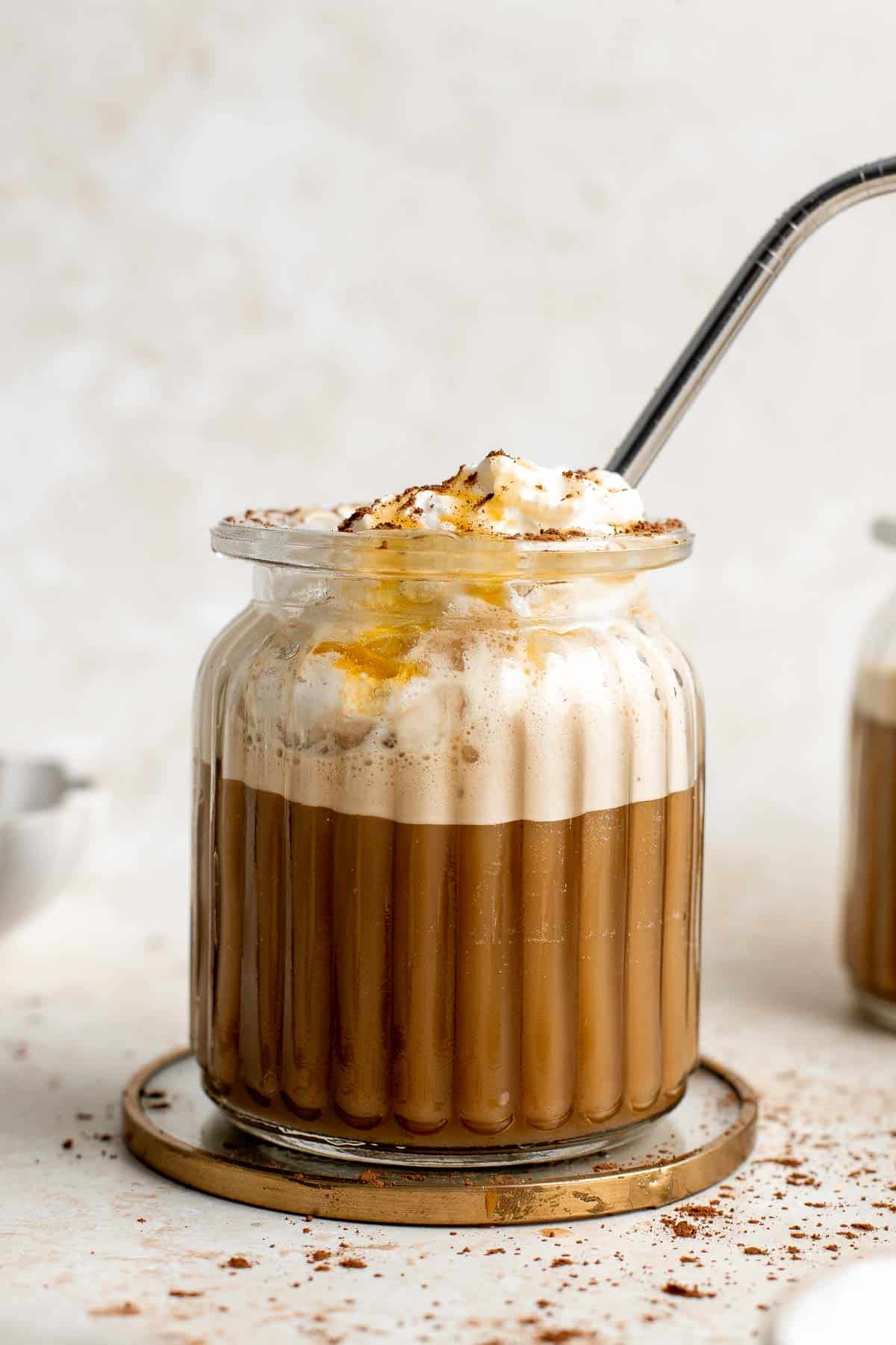 This Starbucks copycat Frappuccino recipe is icy, frothy, sweet, and milky. It’s faster and cheaper than the store-bought version and tastes just as good! | aheadofthyme.com