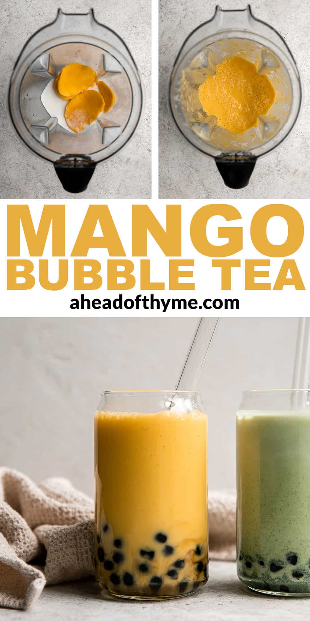 Mango Bubble Tea with boba tapioca pearls is the perfect creamy and refreshing summer drink. You won’t believe how easy and cheaper it is to make at home! | aheadofthyme.com