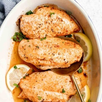 This Oven Baked Chicken Breast is juicy, tender, and delicious. It’s quick and easy to make with a simple seasoning blend that packs on the flavor. | aheadofthyme.com